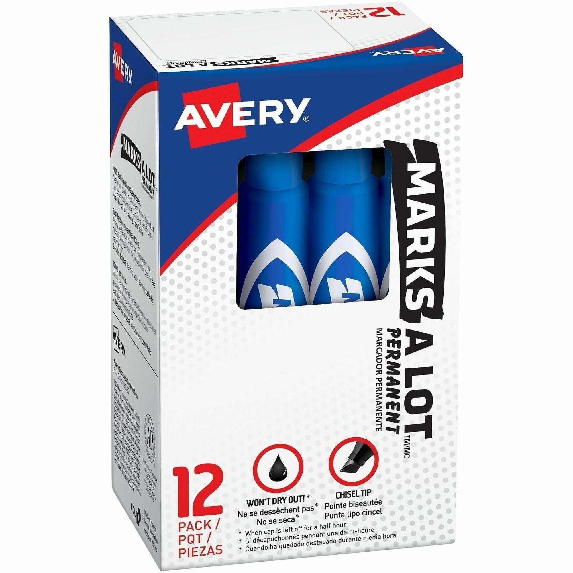 MARKS A LOT Regular Desk-Style Permanent Marker, Broad Chisel Tip, Blue, Dozen (7886)
