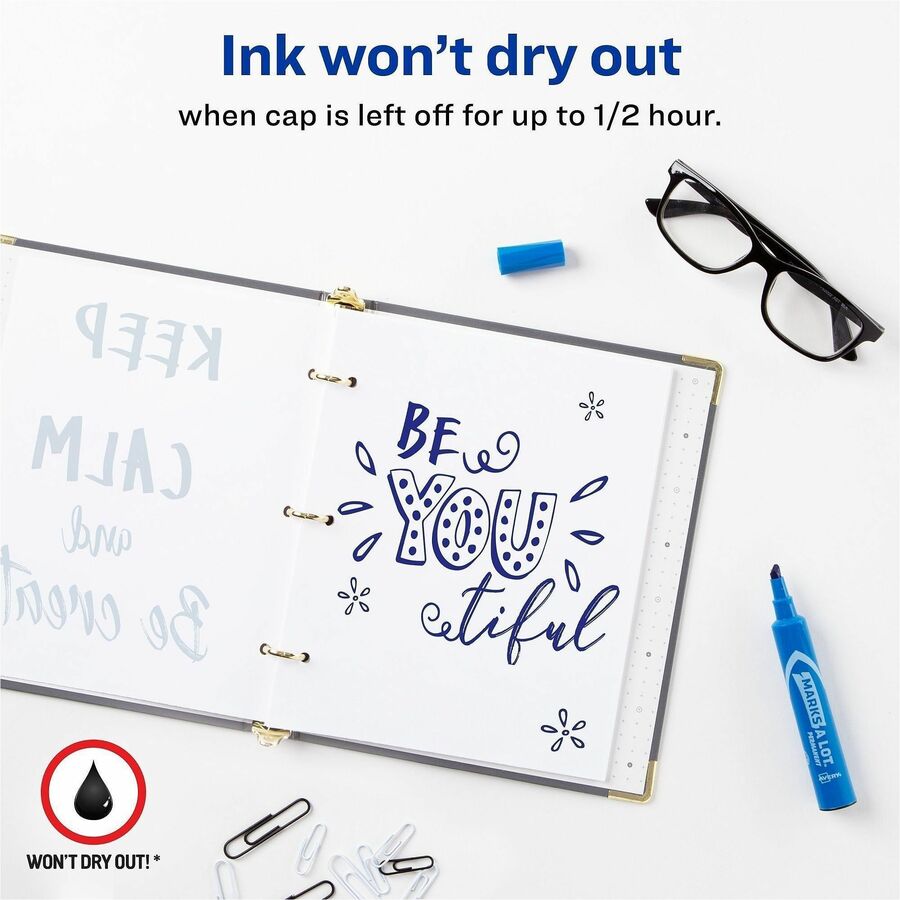 MARKS A LOT Regular Desk-Style Permanent Marker, Broad Chisel Tip, Blue, Dozen (7886)