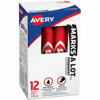 MARKS A LOT Regular Desk-Style Permanent Marker, Broad Chisel Tip, Red, Dozen (7887)