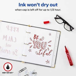MARKS A LOT Regular Desk-Style Permanent Marker, Broad Chisel Tip, Red, Dozen (7887)