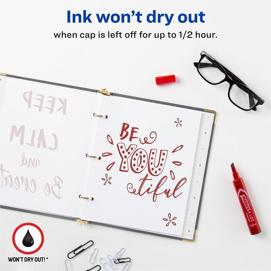 MARKS A LOT Regular Desk-Style Permanent Marker, Broad Chisel Tip, Red, Dozen (7887)