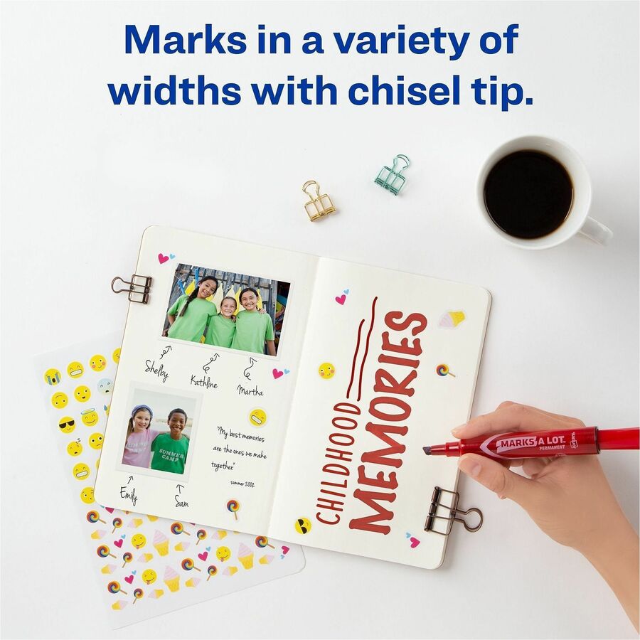 MARKS A LOT Regular Desk-Style Permanent Marker, Broad Chisel Tip, Red, Dozen (7887)