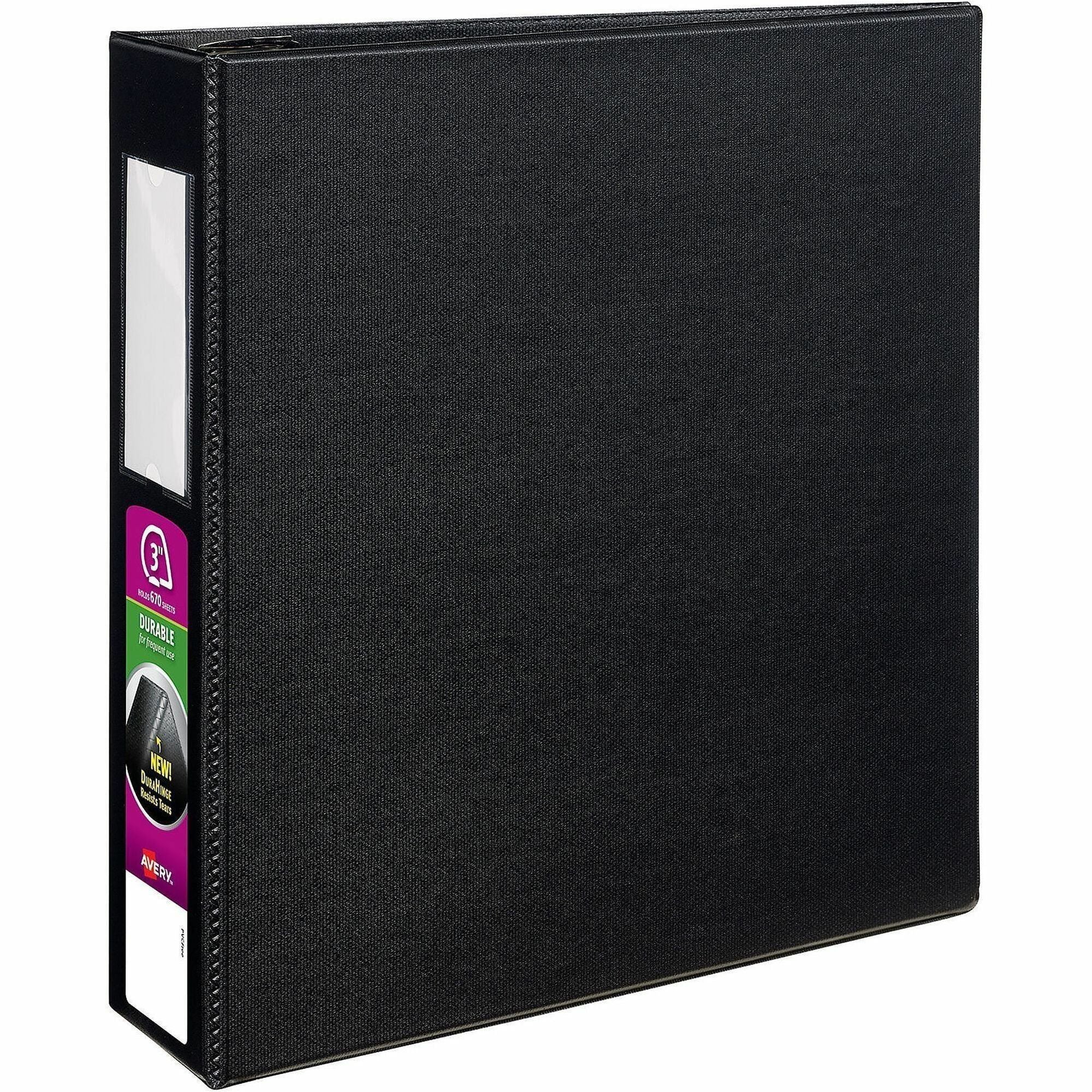 Durable Non-View Binder with DuraHinge and EZD Rings, 3 Rings, 3" Capacity, 11 x 8.5, Black, (8702)