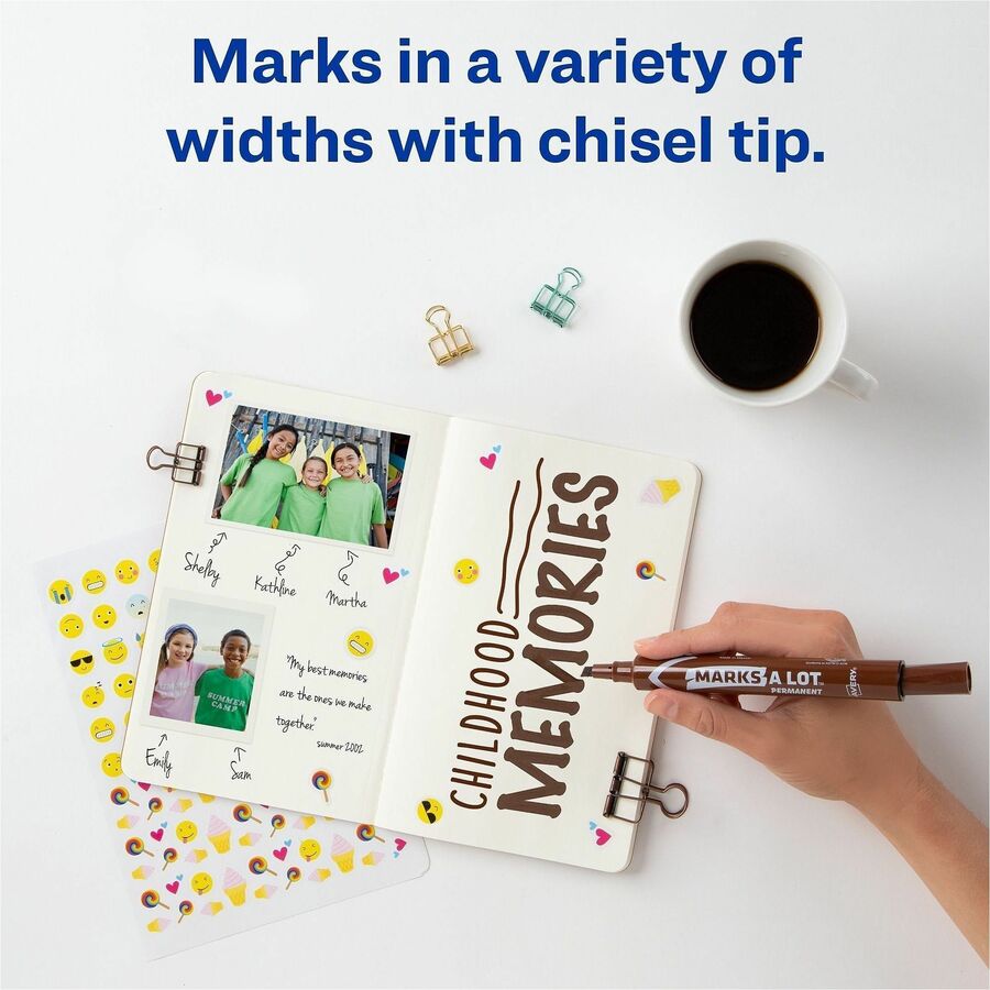 MARKS A LOT Large Desk-Style Permanent Marker, Broad Chisel Tip, Brown, Dozen (8881)