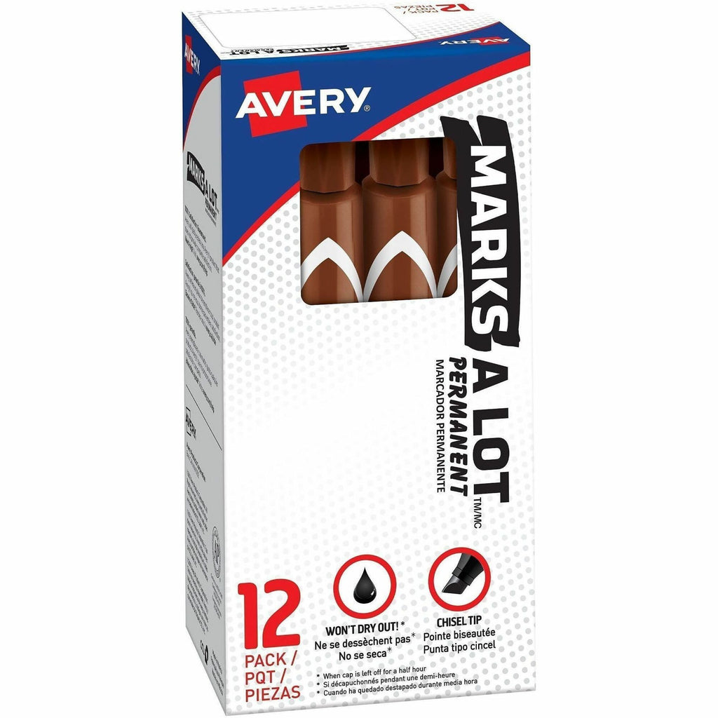MARKS A LOT Large Desk-Style Permanent Marker, Broad Chisel Tip, Brown, Dozen (8881)