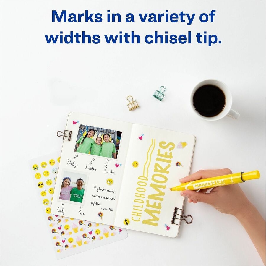 MARKS A LOT Large Desk-Style Permanent Marker, Broad Chisel Tip, Yellow, Dozen (8882)