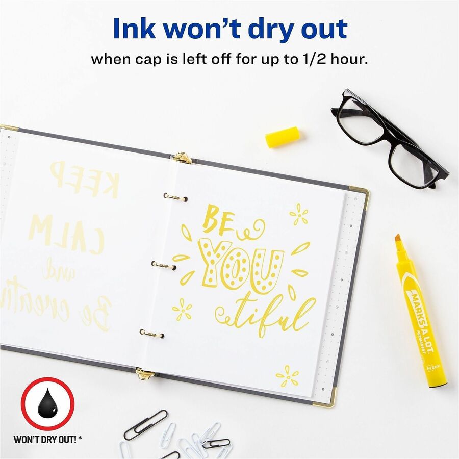 MARKS A LOT Large Desk-Style Permanent Marker, Broad Chisel Tip, Yellow, Dozen (8882)