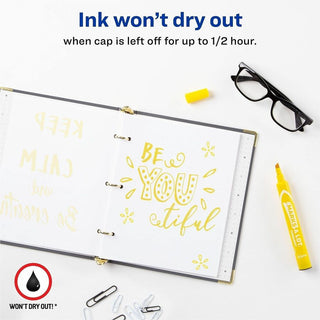 MARKS A LOT Large Desk-Style Permanent Marker, Broad Chisel Tip, Yellow, Dozen (8882)