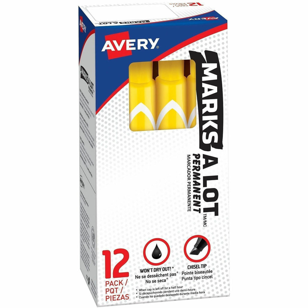 MARKS A LOT Large Desk-Style Permanent Marker, Broad Chisel Tip, Yellow, Dozen (8882)