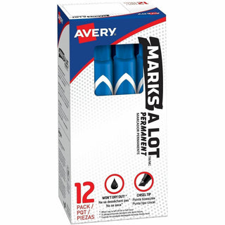 MARKS A LOT Large Desk-Style Permanent Marker, Broad Chisel Tip, Blue, Dozen (8886)