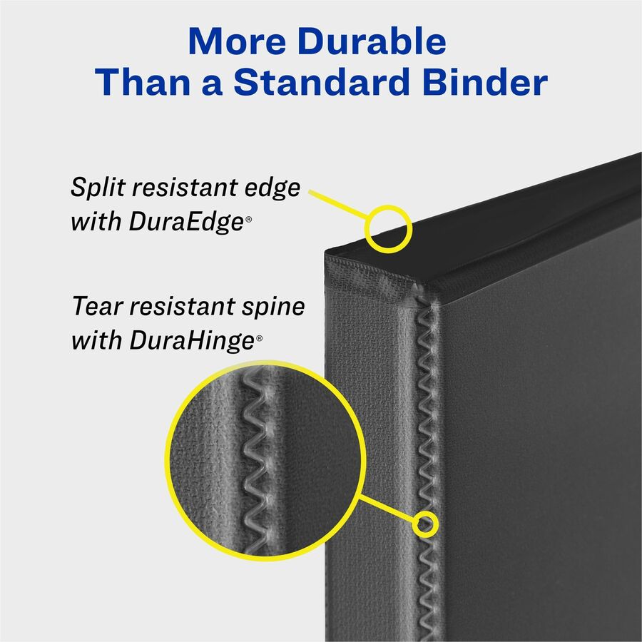 Durable View Binder with DuraHinge and EZD Rings, 3 Rings, 1" Capacity, 11 x 8.5, Black, (9300)