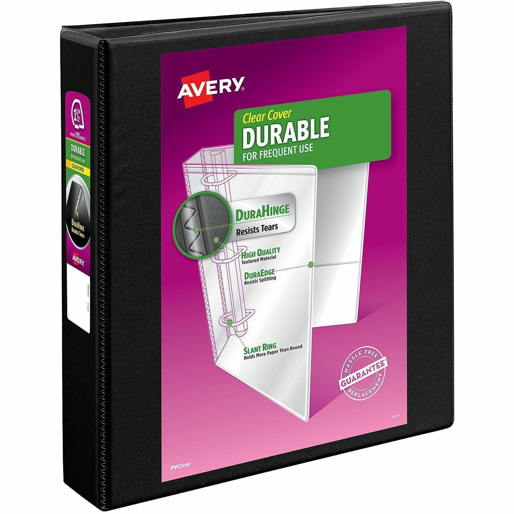 Durable View Binder with DuraHinge and EZD Rings, 3 Rings, 1.5" Capacity, 11 x 8.5, Black, (9400)