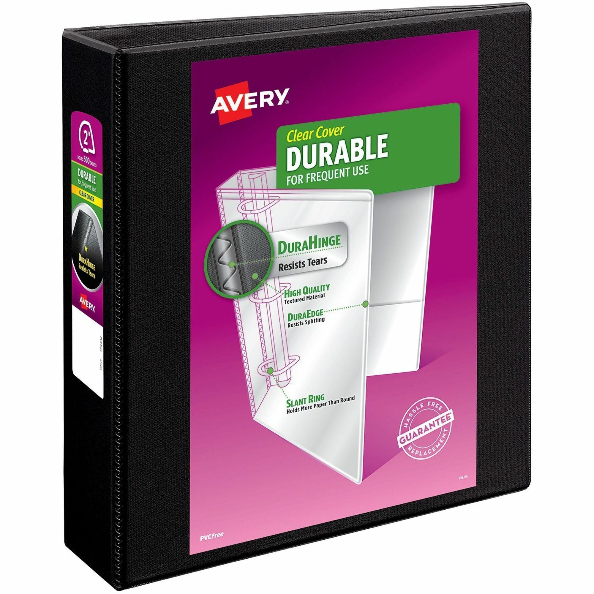 Durable View Binder with DuraHinge and EZD Rings, 3 Rings, 2" Capacity, 11 x 8.5, Black, (9500)