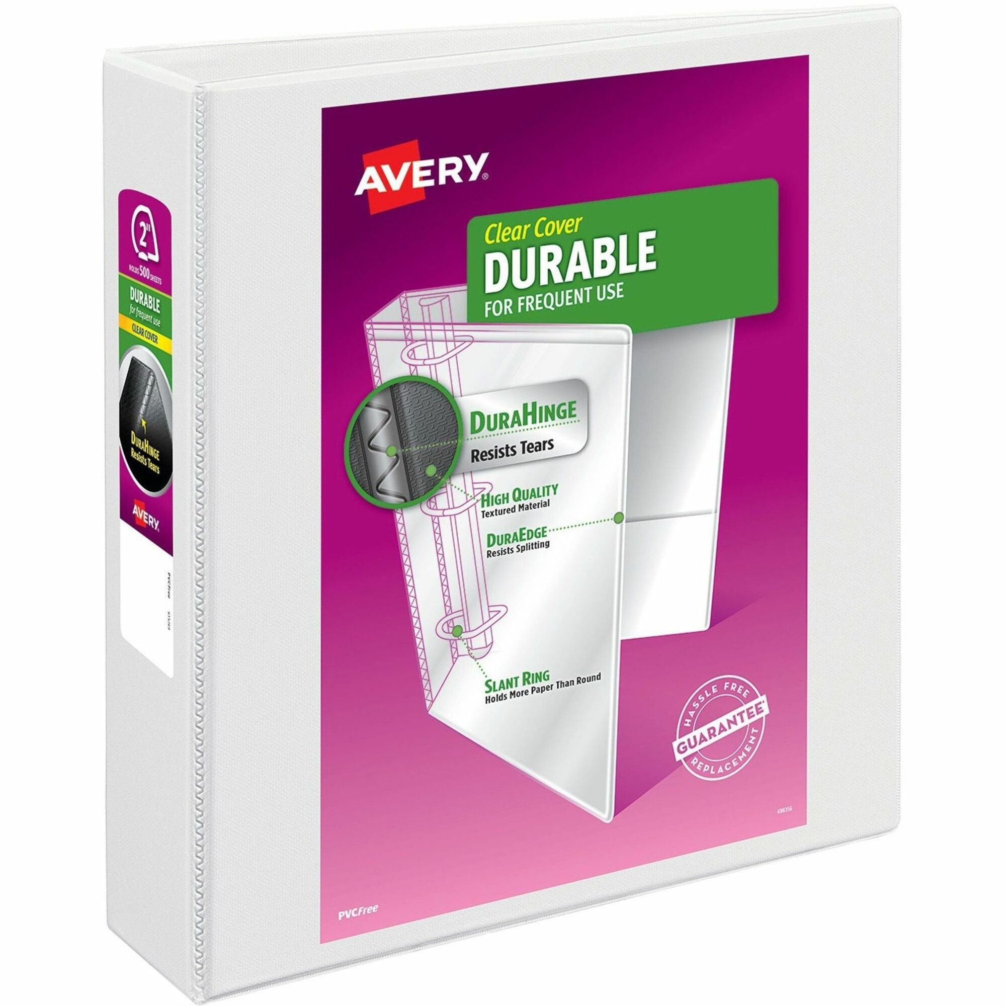 Durable View Binder with DuraHinge and EZD Rings, 3 Rings, 2" Capacity, 11 x 8.5, White, (9501)
