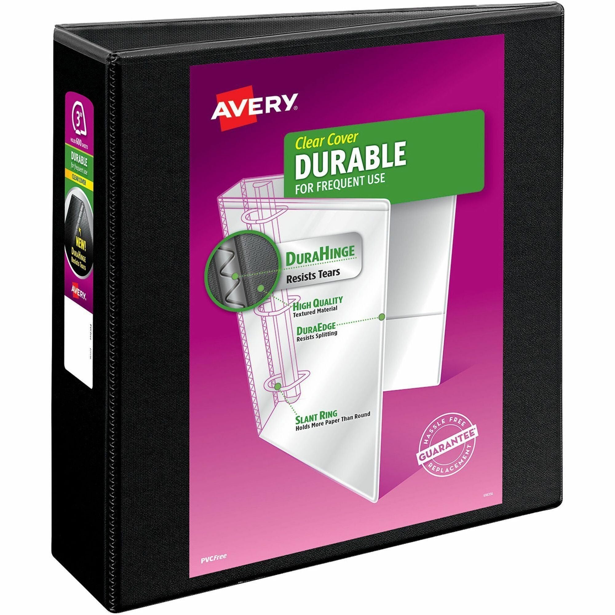 Durable View Binder with DuraHinge and EZD Rings, 3 Rings, 3" Capacity, 11 x 8.5, Black, (9700)