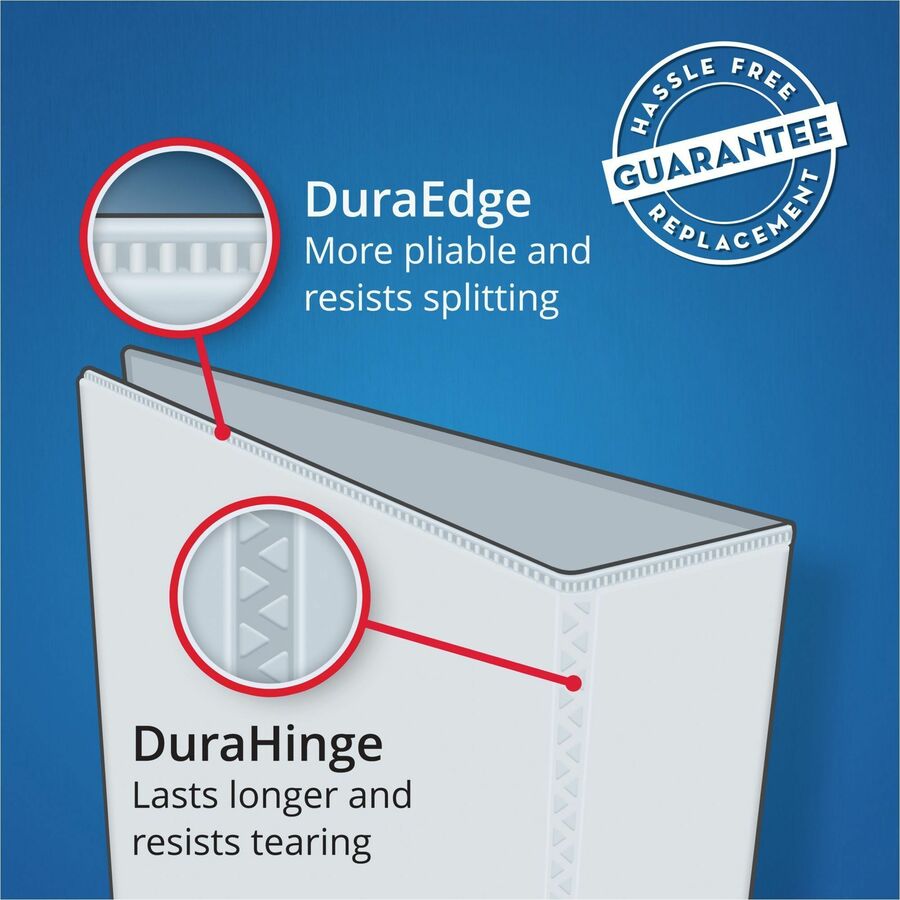 Avery Durable View Binder - EZD Rings - 3" Binder Capacity - Letter - 8 1/2" x 11" Sheet Size - 670 Sheet Capacity - 3 x D-Ring Fastener(s) - 4 Internal Pocket(s) - Poly - White - Recycled - Easy Insert Spine, Exposed Rivet, Gap-free Ring, Stack - 