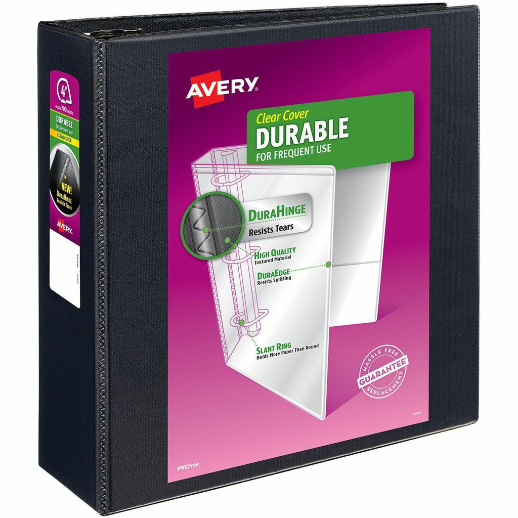 Durable View Binder with DuraHinge and EZD Rings, 3 Rings, 4" Capacity, 11 x 8.5, Black, (9800)