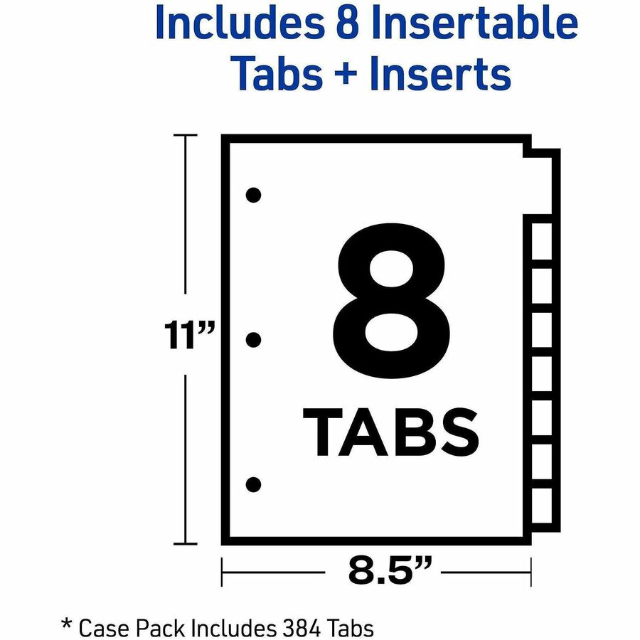 Insertable Big Tab Dividers, 8-Tab, Double-Sided Gold Edge Reinforcing, 11 x 8.5, Buff, Assorted Tabs, 1 Set