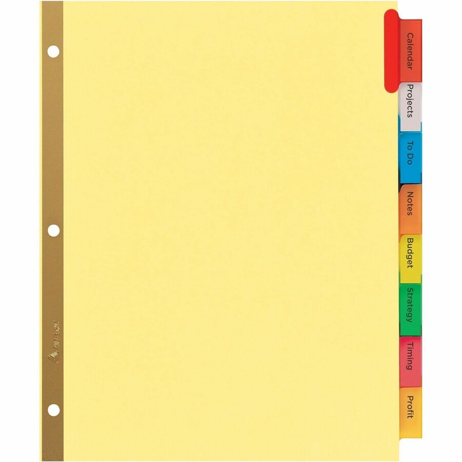 Insertable Big Tab Dividers, 8-Tab, Double-Sided Gold Edge Reinforcing, 11 x 8.5, Buff, Assorted Tabs, 1 Set