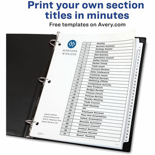 Customizable TOC Ready Index Black and White Dividers, 31-Tab, 1 to 31, 11 x 8.5, 1 Set