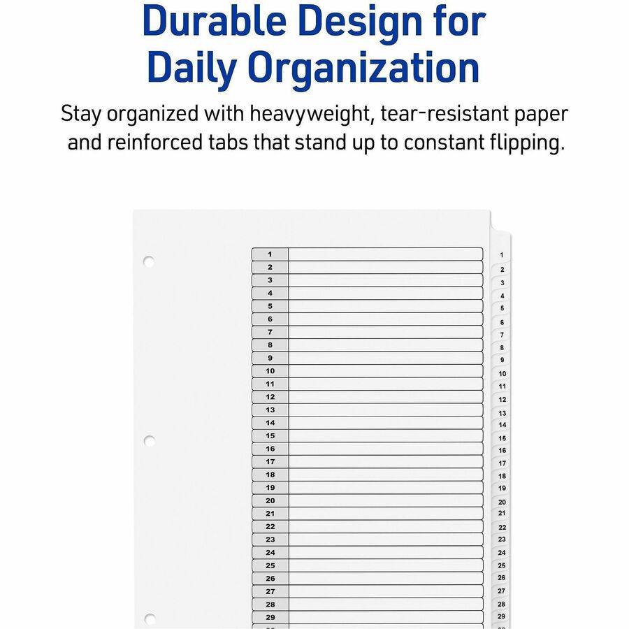 Customizable TOC Ready Index Black and White Dividers, 31-Tab, 1 to 31, 11 x 8.5, 1 Set