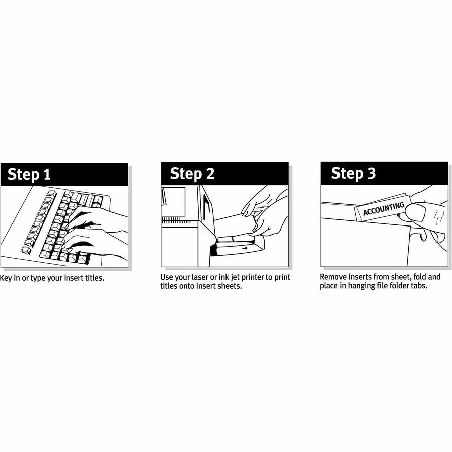 Tabs Inserts For Hanging File Folders, 1/5-Cut, White, 2" Wide, 100/Pack