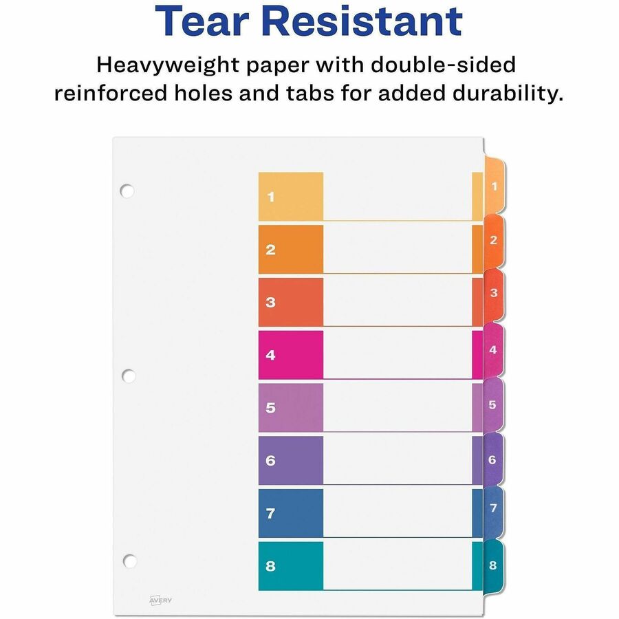 Customizable TOC Ready Index Multicolor Tab Dividers, 8-Tab, 1 to 8, 11 x 8.5, White, Traditional Color Tabs, 6 Sets
