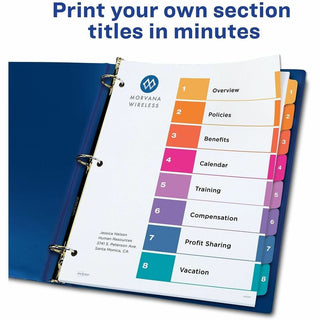 Customizable TOC Ready Index Multicolor Tab Dividers, 8-Tab, 1 to 8, 11 x 8.5, White, Traditional Color Tabs, 6 Sets
