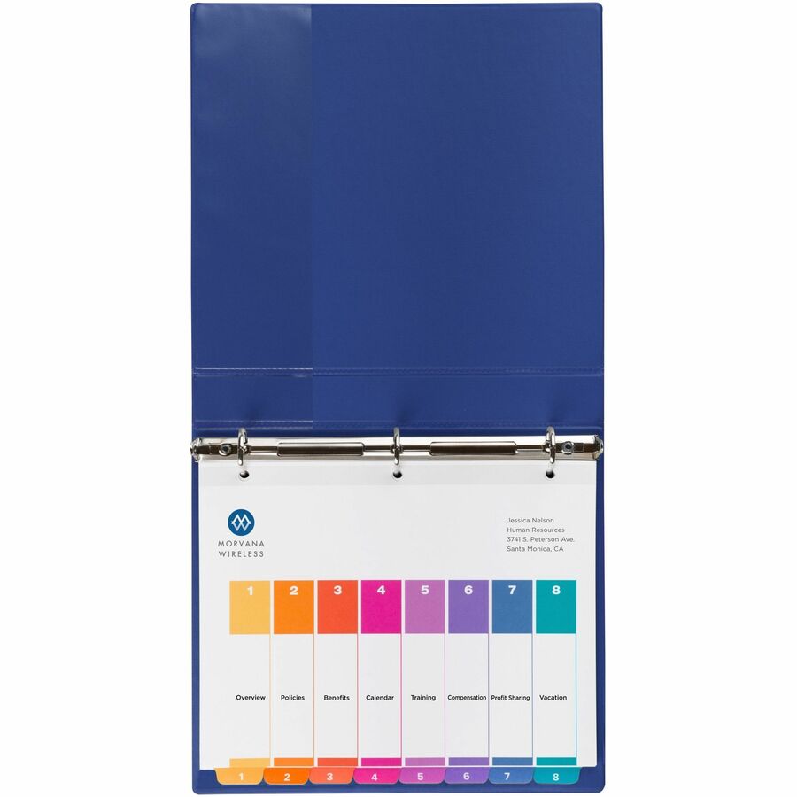 Customizable TOC Ready Index Multicolor Tab Dividers, 8-Tab, 1 to 8, 11 x 8.5, White, Traditional Color Tabs, 6 Sets