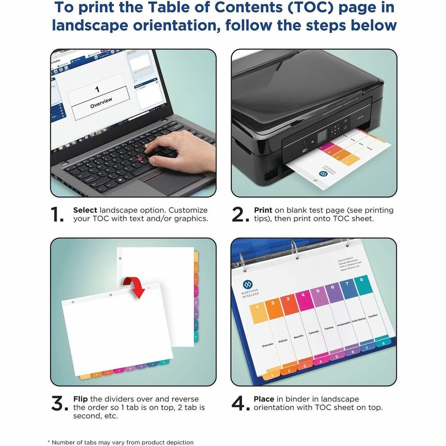 Customizable TOC Ready Index Multicolor Tab Dividers, 5-Tab, 1 to 5, 11 x 8.5, White, Traditional Color Tabs, 6 Sets
