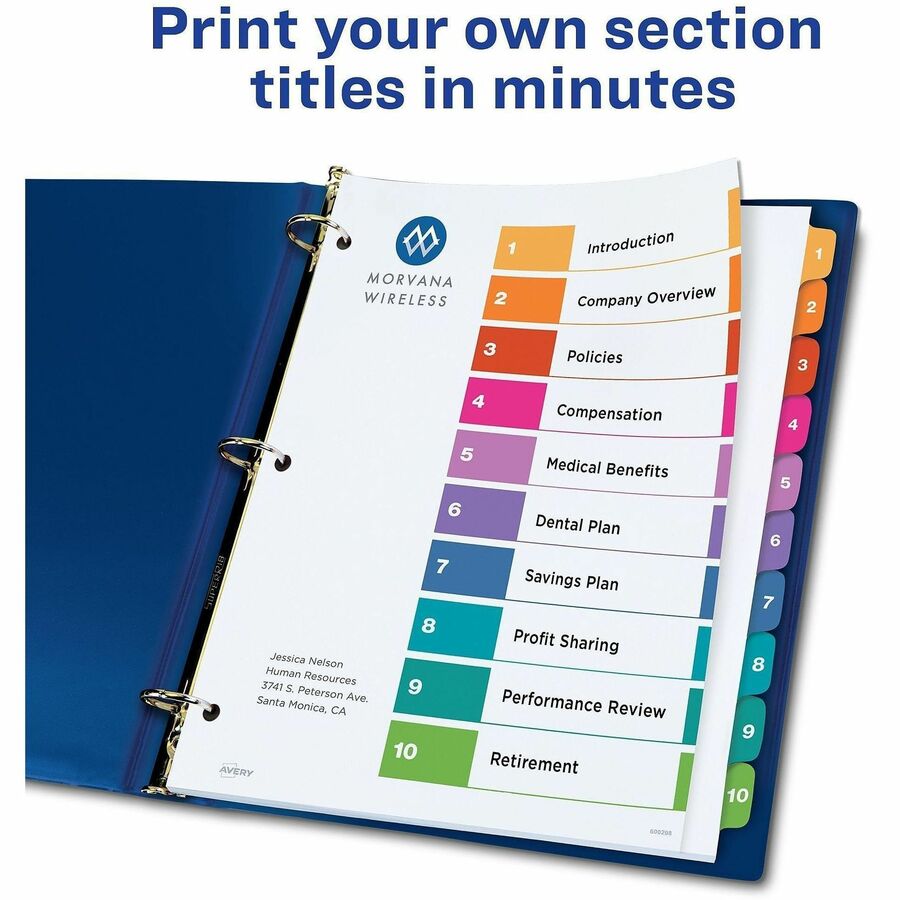 Customizable TOC Ready Index Multicolor Tab Dividers, 10-Tab, 1 to 10, 11 x 8.5, White, Traditional Color Tabs, 6 Sets