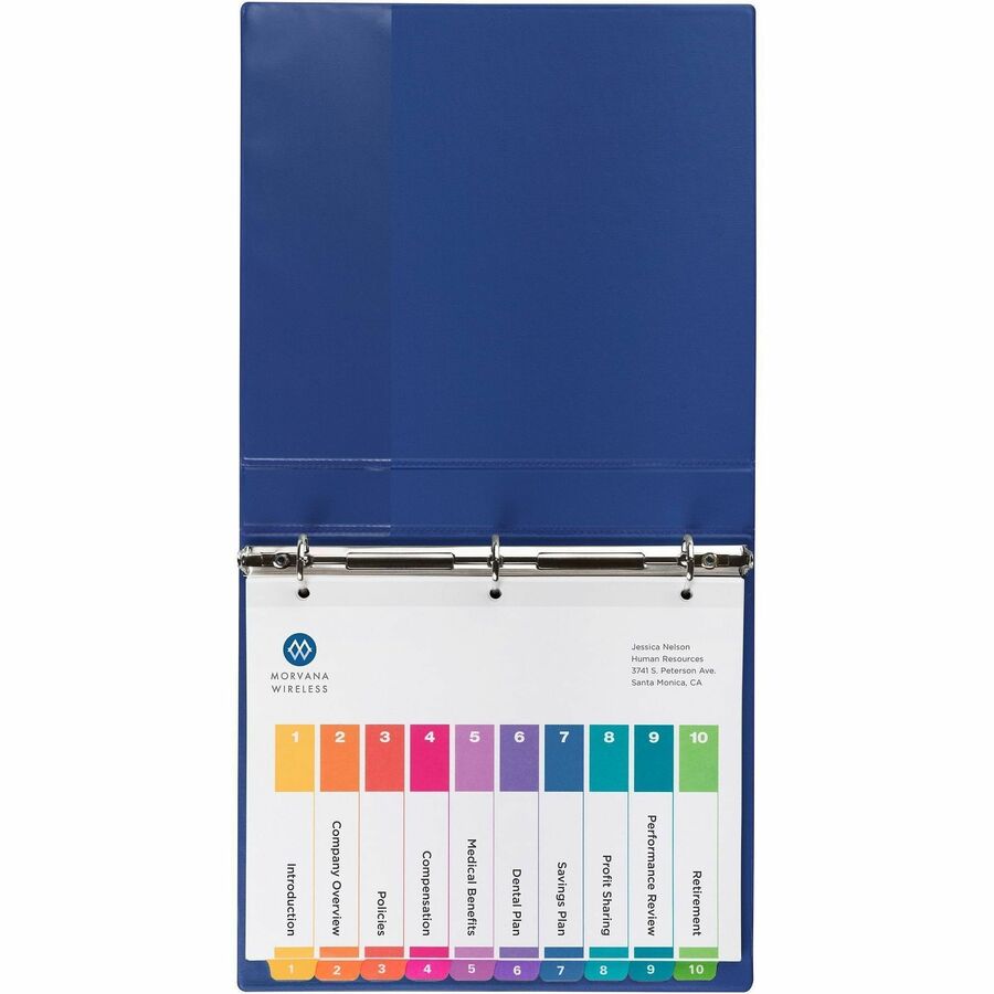 Customizable TOC Ready Index Multicolor Tab Dividers, 10-Tab, 1 to 10, 11 x 8.5, White, Traditional Color Tabs, 6 Sets