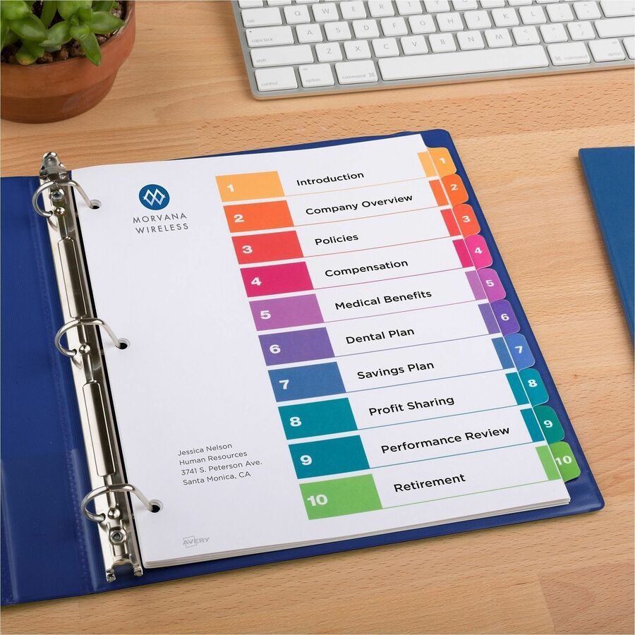 Customizable TOC Ready Index Multicolor Tab Dividers, 10-Tab, 1 to 10, 11 x 8.5, White, Traditional Color Tabs, 6 Sets