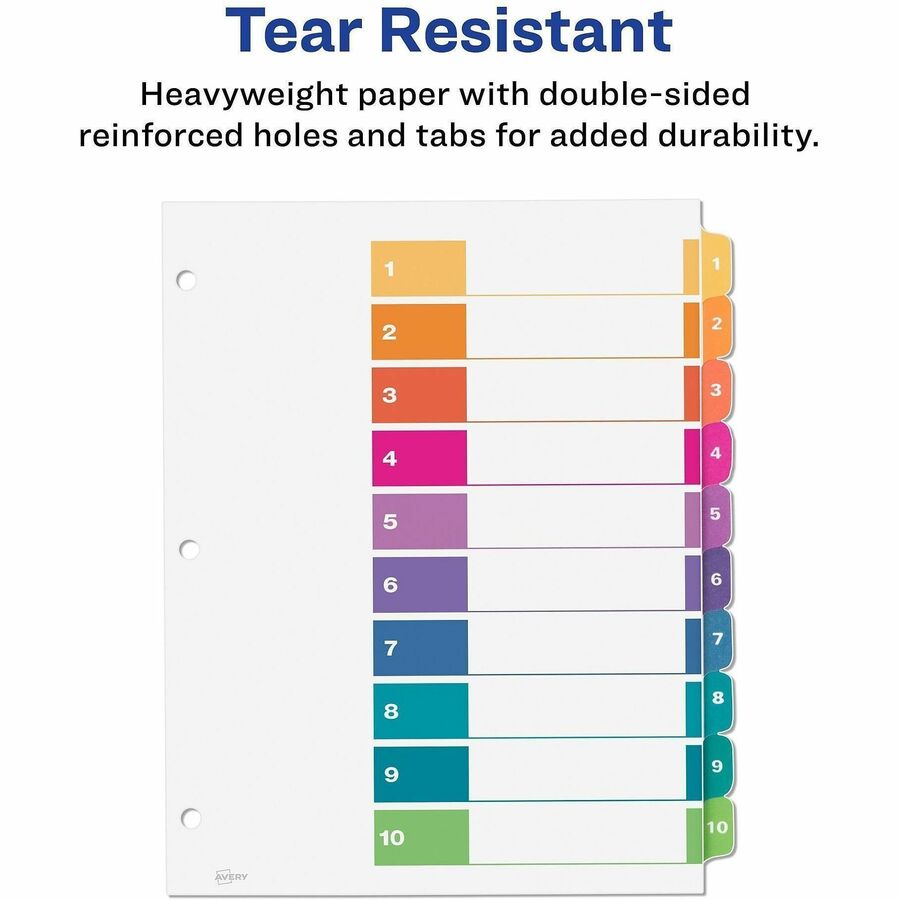 Customizable TOC Ready Index Multicolor Tab Dividers, 10-Tab, 1 to 10, 11 x 8.5, White, Traditional Color Tabs, 6 Sets