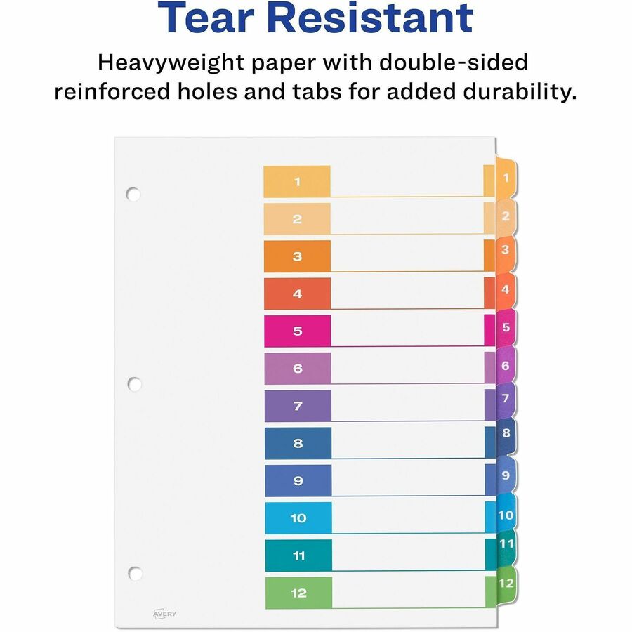 Customizable TOC Ready Index Multicolor Tab Dividers, 12-Tab, 1 to 12, 11 x 8.5, White, Traditional Color Tabs, 6 Sets