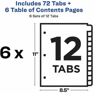 Customizable TOC Ready Index Multicolor Tab Dividers, 12-Tab, 1 to 12, 11 x 8.5, White, Traditional Color Tabs, 6 Sets