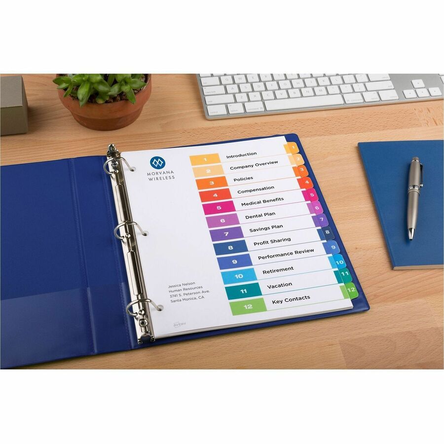 Customizable TOC Ready Index Multicolor Tab Dividers, 12-Tab, 1 to 12, 11 x 8.5, White, Traditional Color Tabs, 6 Sets