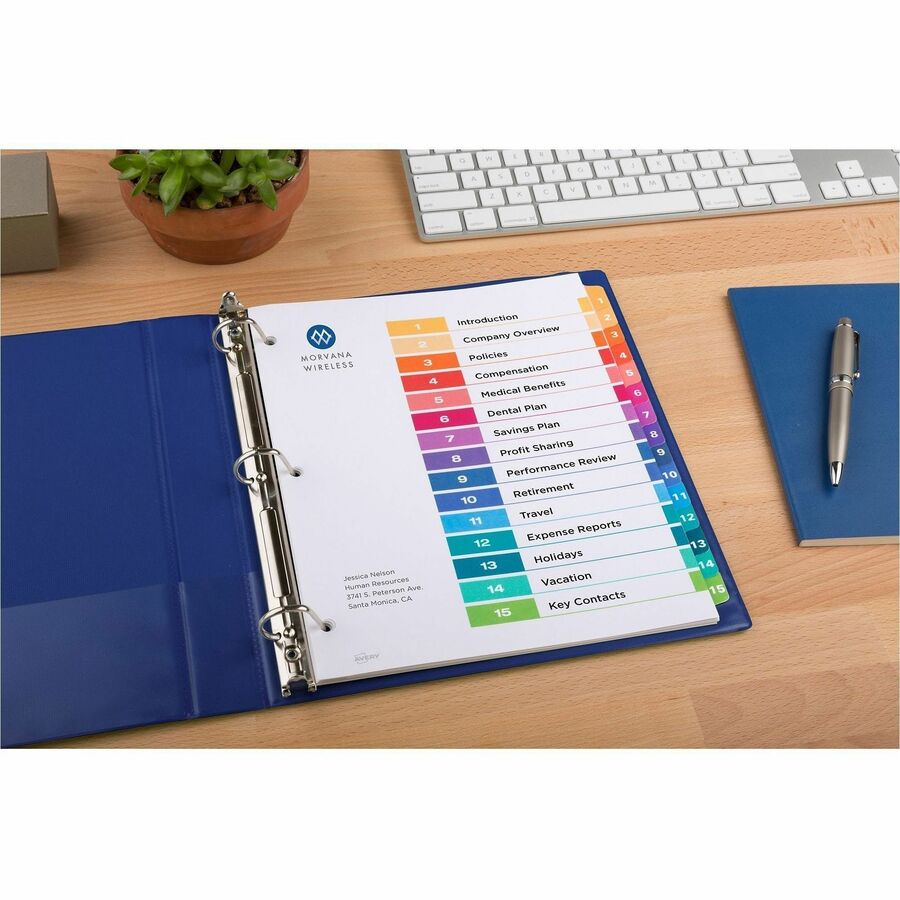 Customizable TOC Ready Index Multicolor Tab Dividers, 15-Tab, 1 to 15, 11 x 8.5, White, Traditional Color Tabs, 6 Sets