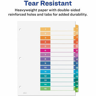 Customizable TOC Ready Index Multicolor Tab Dividers, 15-Tab, 1 to 15, 11 x 8.5, White, Traditional Color Tabs, 6 Sets