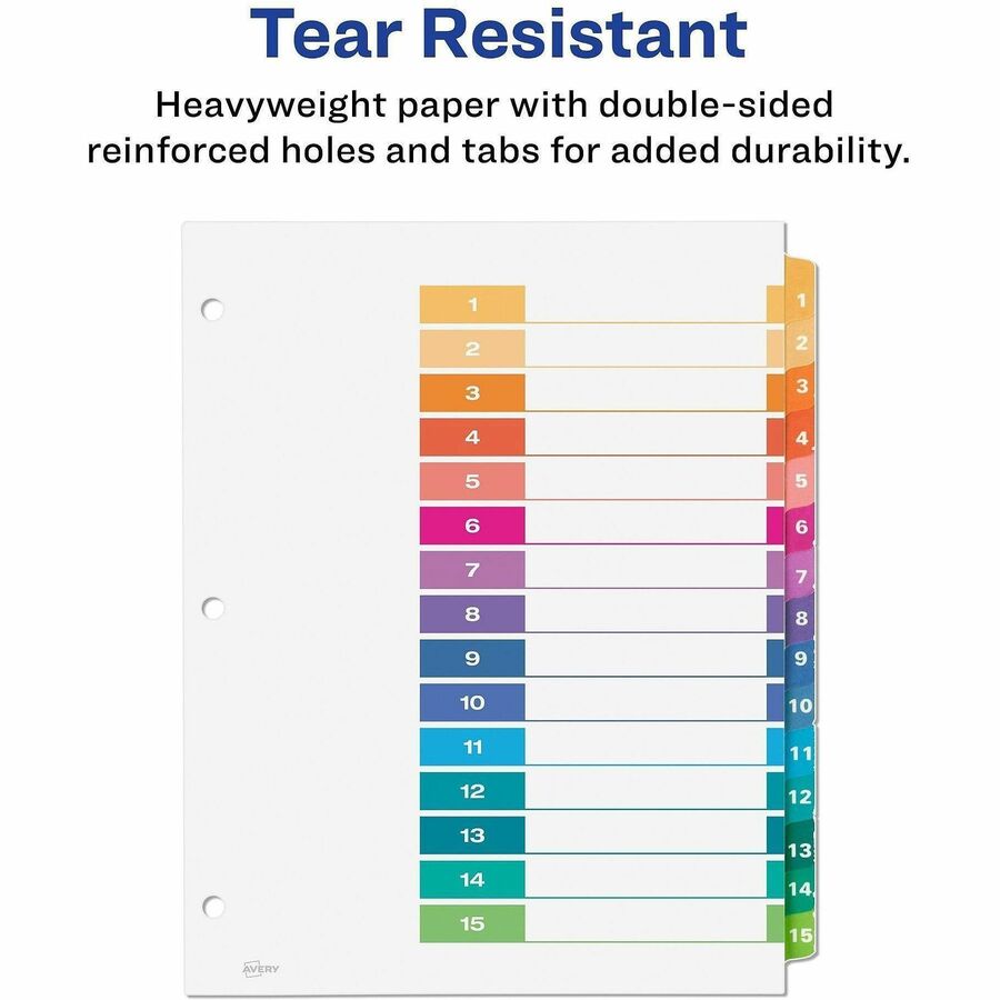 Customizable TOC Ready Index Multicolor Tab Dividers, 15-Tab, 1 to 15, 11 x 8.5, White, Traditional Color Tabs, 6 Sets