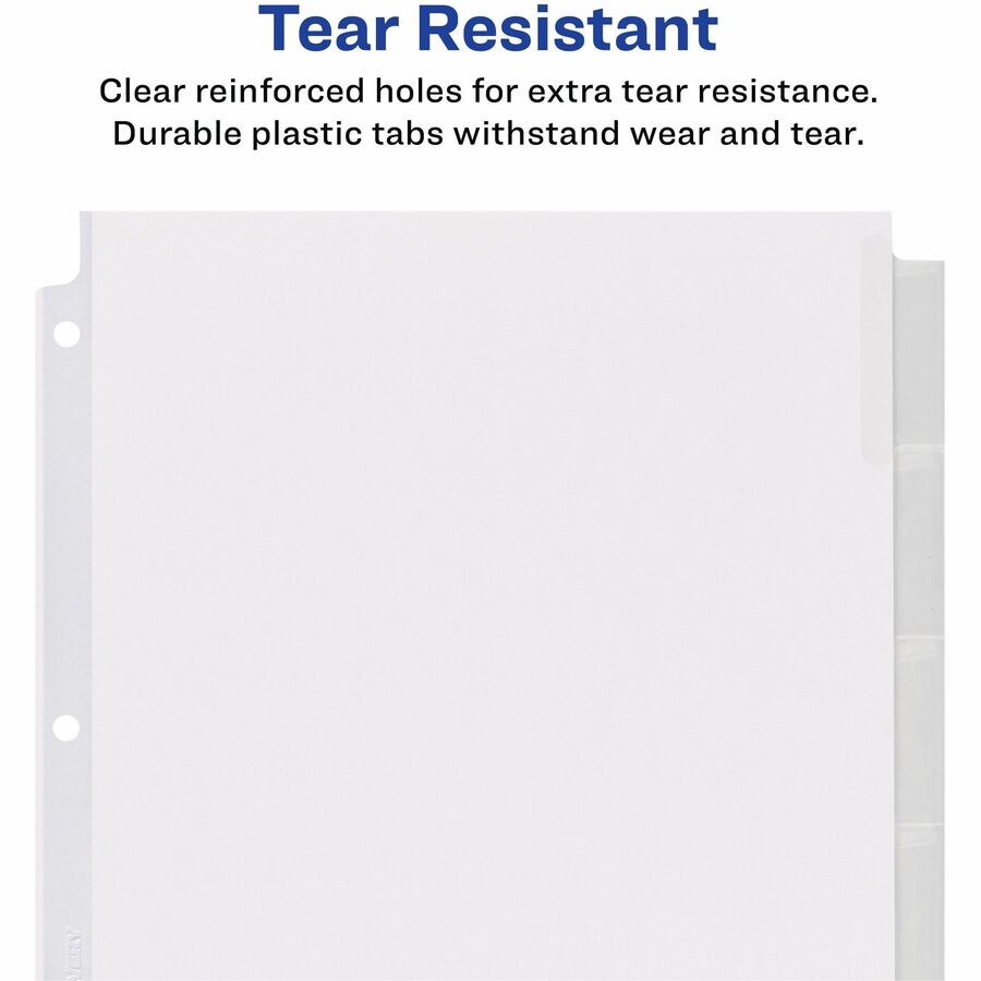 Insertable Big Tab Dividers, 5-Tab, Single-Sided Copper Edge Reinforcing, 11.13 x 9.25, White, Clear Tabs, 1 Set
