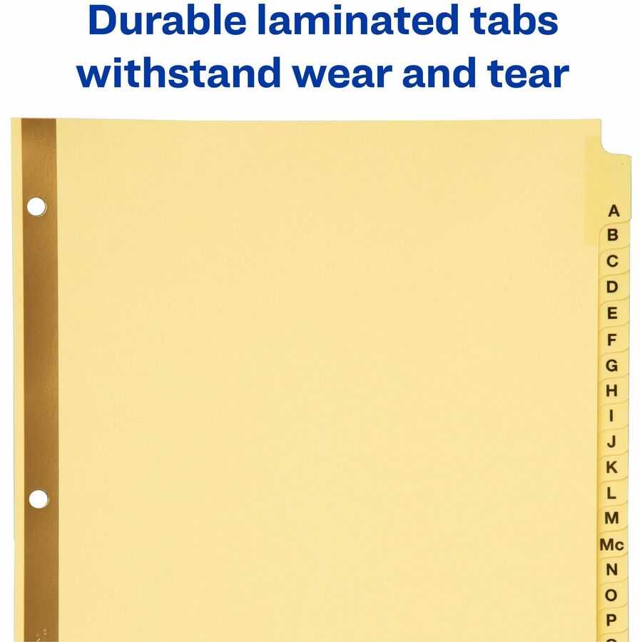 Preprinted Laminated Tab Dividers with Gold Reinforced Binding Edge, 25-Tab, A to Z, 11 x 8.5, Buff, 1 Set