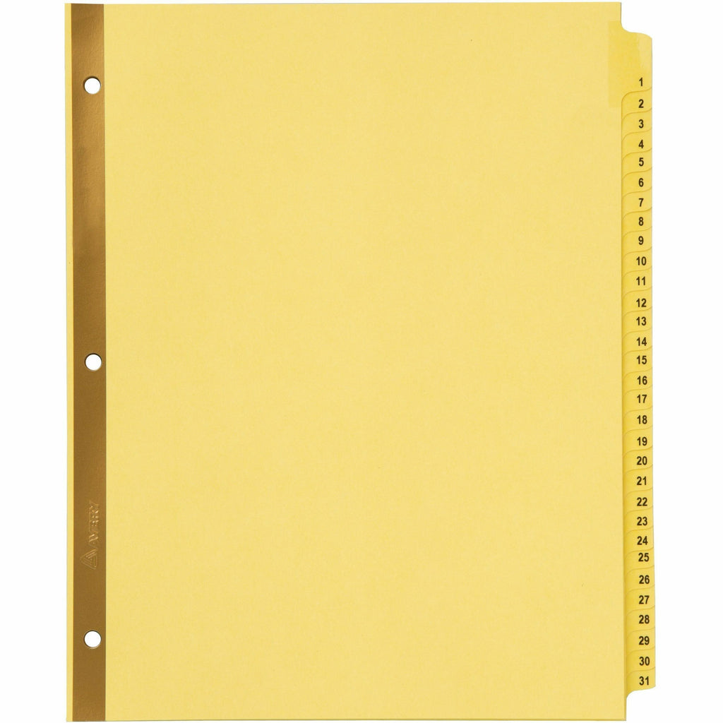 Preprinted Laminated Tab Dividers with Gold Reinforced Binding Edge, 31-Tab, 1 to 31, 11 x 8.5, Buff, 1 Set