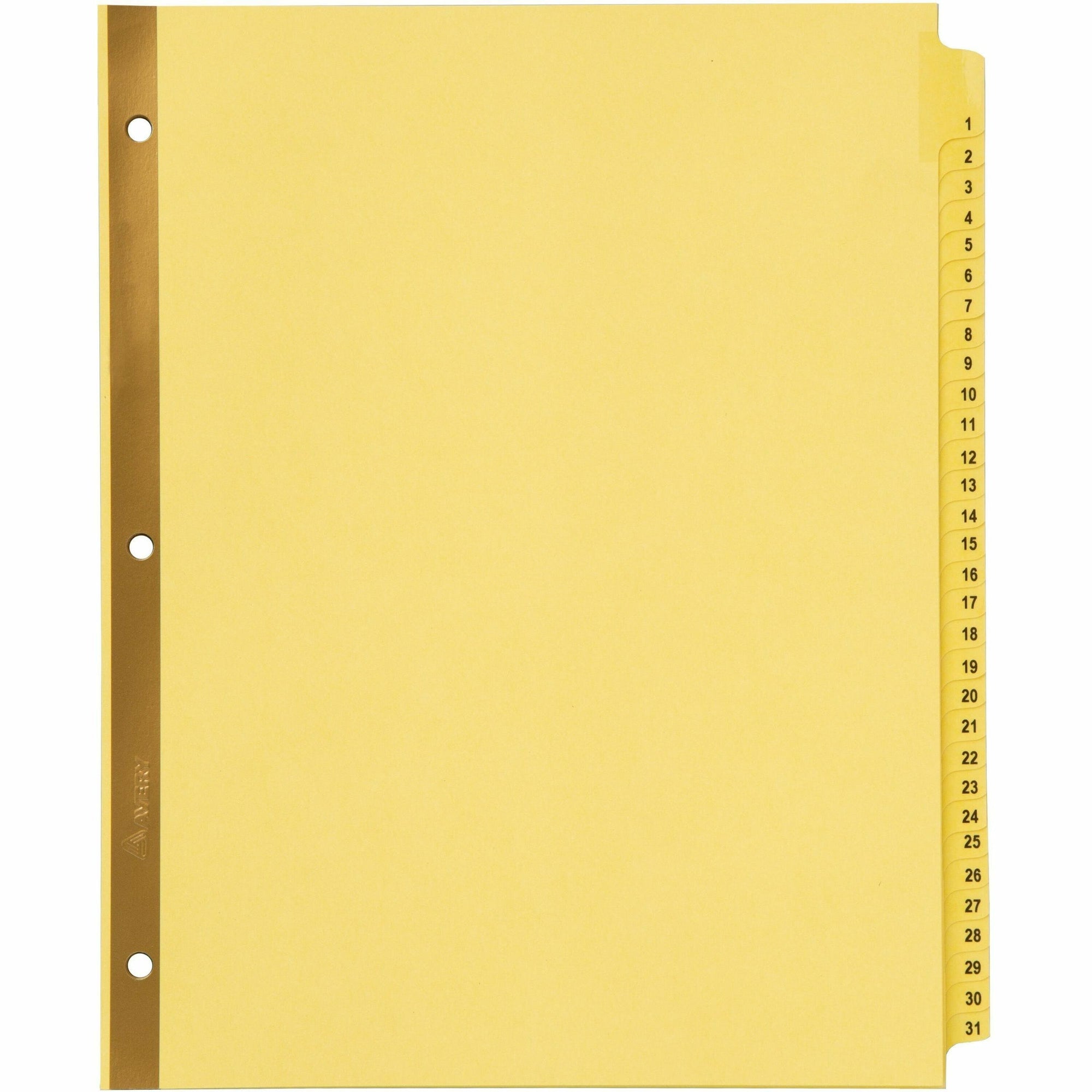 Preprinted Laminated Tab Dividers with Gold Reinforced Binding Edge, 31-Tab, 1 to 31, 11 x 8.5, Buff, 1 Set