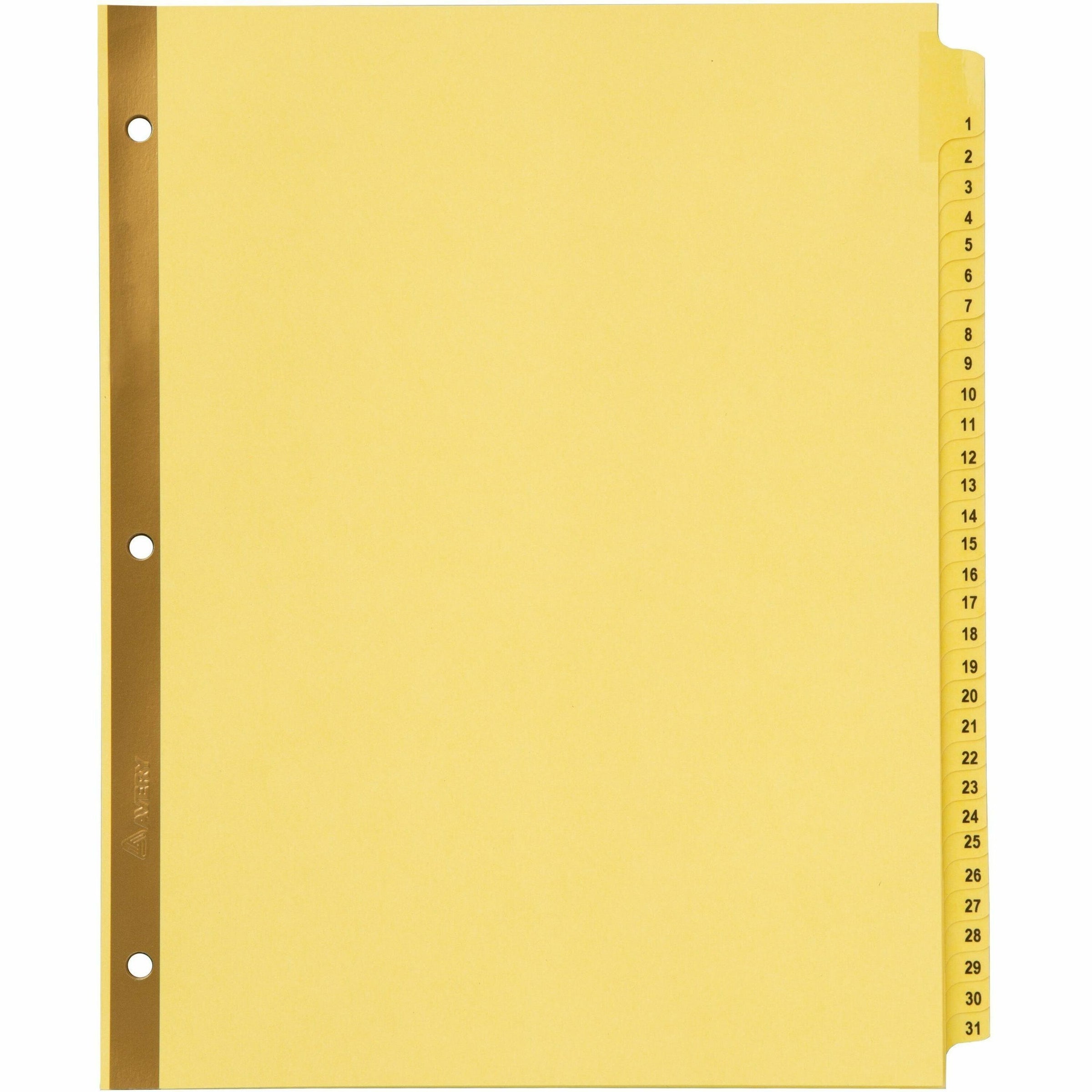 Preprinted Laminated Tab Dividers with Gold Reinforced Binding Edge, 31-Tab, 1 to 31, 11 x 8.5, Buff, 1 Set