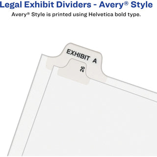Preprinted Legal Exhibit Side Tab Index Dividers, Avery Style, 26-Tab, 26 to 50, 11 x 8.5, White, 1 Set