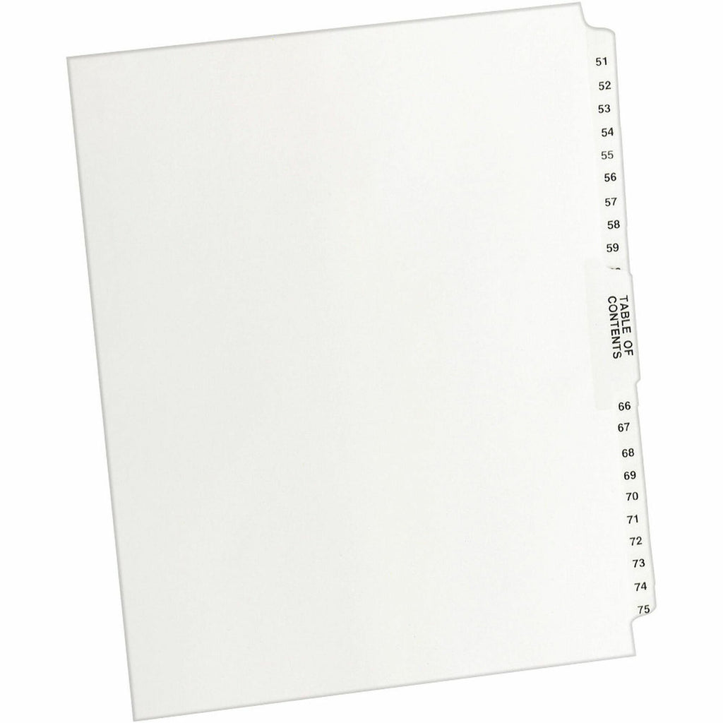Preprinted Legal Exhibit Side Tab Index Dividers, Avery Style, 26-Tab, 51 to 75, 11 x 8.5, White, 1 Set