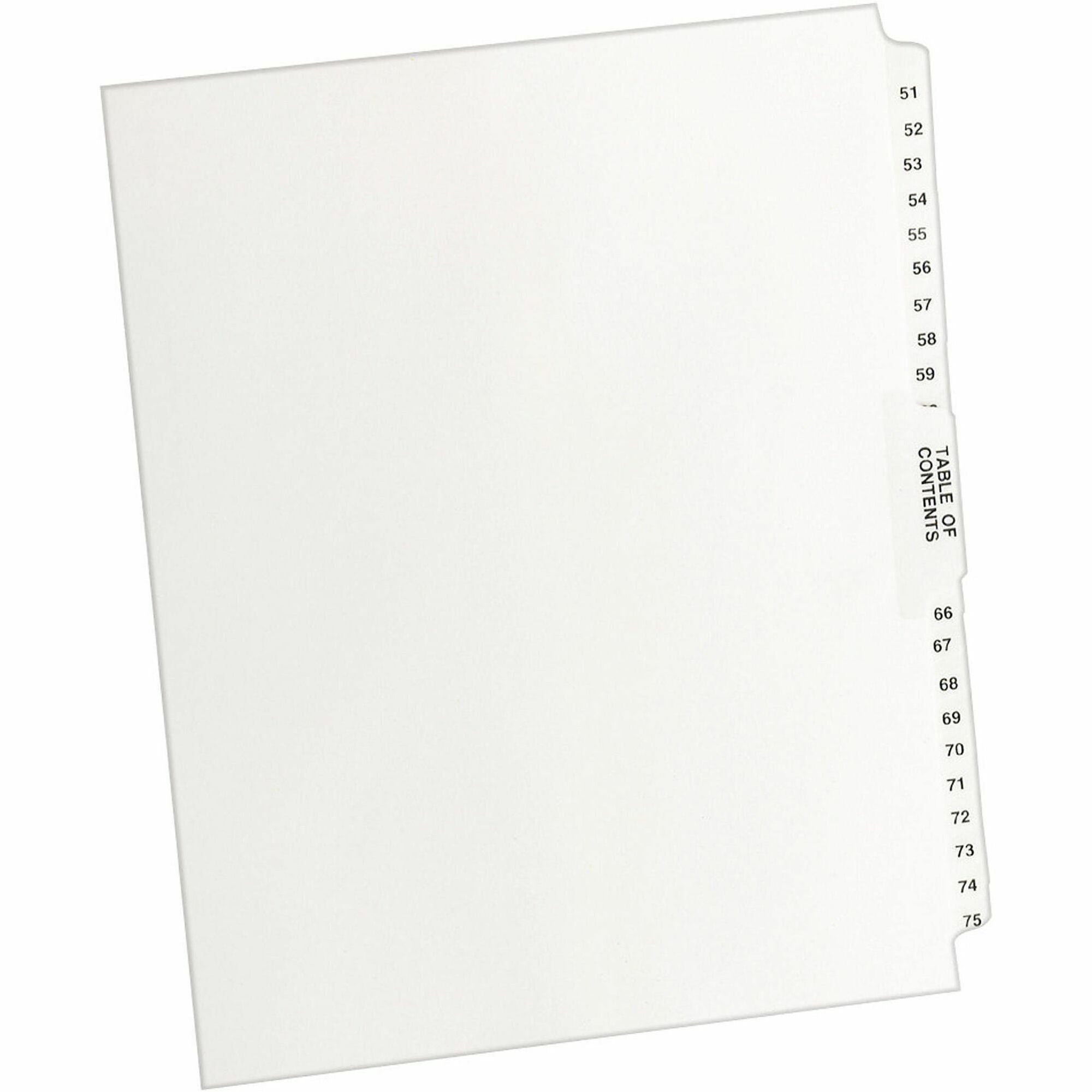 Preprinted Legal Exhibit Side Tab Index Dividers, Avery Style, 26-Tab, 51 to 75, 11 x 8.5, White, 1 Set