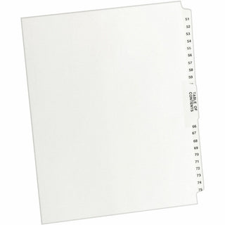Preprinted Legal Exhibit Side Tab Index Dividers, Avery Style, 26-Tab, 51 to 75, 11 x 8.5, White, 1 Set