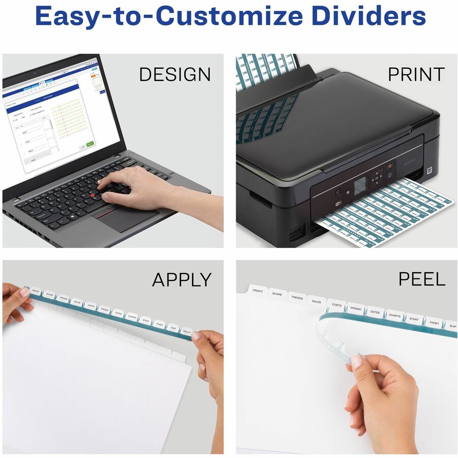 Print and Apply Index Maker Clear Label Dividers, 12-Tab, Color Tabs, 11 x 8.5, White, 5 Sets